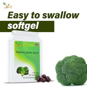 Acide alpha-lipoïque Ved | Sans OGM, sans gluten | Aide à maintenir le niveau de sucre dans le sang | 500 mg, 90 gélules paq