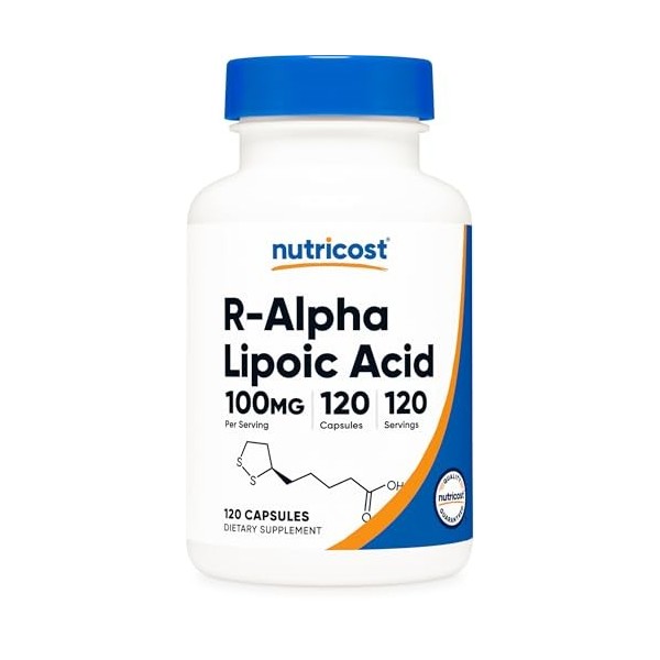 Nutricost Acide lipoïque R-Alpha 100 mg, 120 gélules – Capsules végétariennes, sans OGM, sans gluten