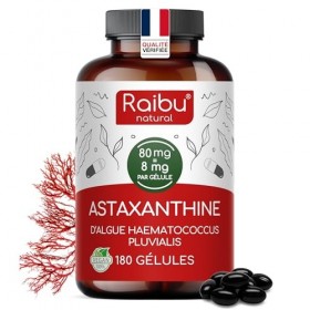 Astaxanthine Pure Végane - 80 mg équivalent à 8 mg d’astaxanthine de l’algue Haematococcus pluvialis - 180 Gélules : Cure d