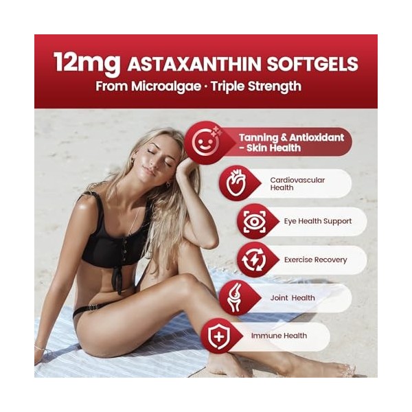 VivoNu Astaxanthine 12 mg, 240 Gélules pour 4 Mois | Complément Antioxydant Premium | Source de Microalgues Fraîches | Sans A...