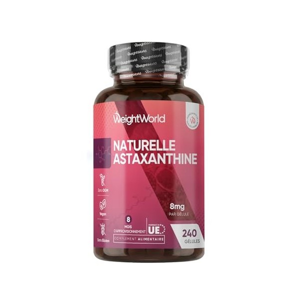 Astaxanthine Naturelle, 240 Gélules Molles Vegan pour 8 Mois, Issue dAlgue Marine Haematococcus Pluvialis Astaxanthine Vegan
