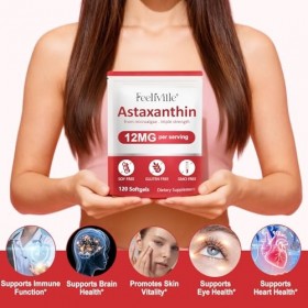 Astaxanthine, Astaxanthine 12 mg, 120 Gélules pour 4 Mois | Complément Antioxydant Premium | Source de Microalgues Fraîches |