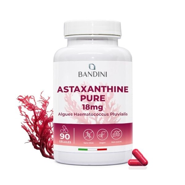 Bandini® Pure Astaxanthine 90 gélules | Puissant antioxydant naturel issu de lalgue Haematococcus Pluvialis - Astaxanthin na ...