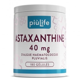Astaxanthine Pure à Haute Dose PiùLife, 40 mg de Haematococcus Pluvialis, 2 mg d’Astaxanthine Naturelle Biodisponible, Complé...