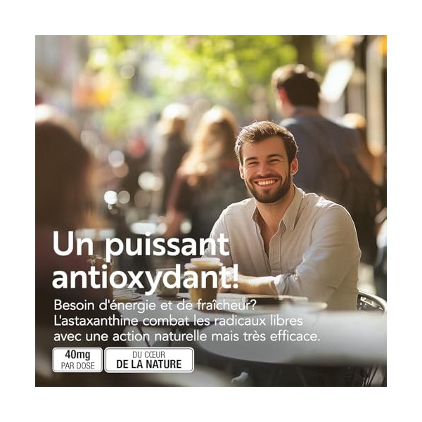 Astaxanthine Pure à Haute Dose PiùLife, 40 mg de Haematococcus Pluvialis, 2 mg d’Astaxanthine Naturelle Biodisponible, Complé...