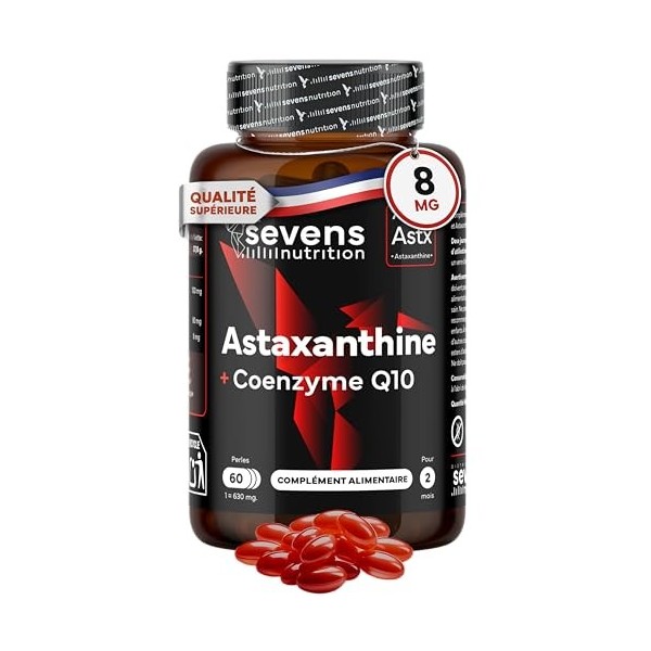 Astaxanthine Naturelle Astapure® avec Coenzyme Q10 et Huile d’Olive Vierge Extra – Antioxydants Puissants pour Yeux Peau Immu