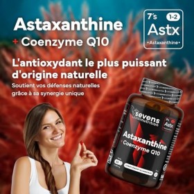 Astaxanthine Naturelle Astapure® avec Coenzyme Q10 et Huile d’Olive Vierge Extra – Antioxydants Puissants pour Yeux Peau Immu