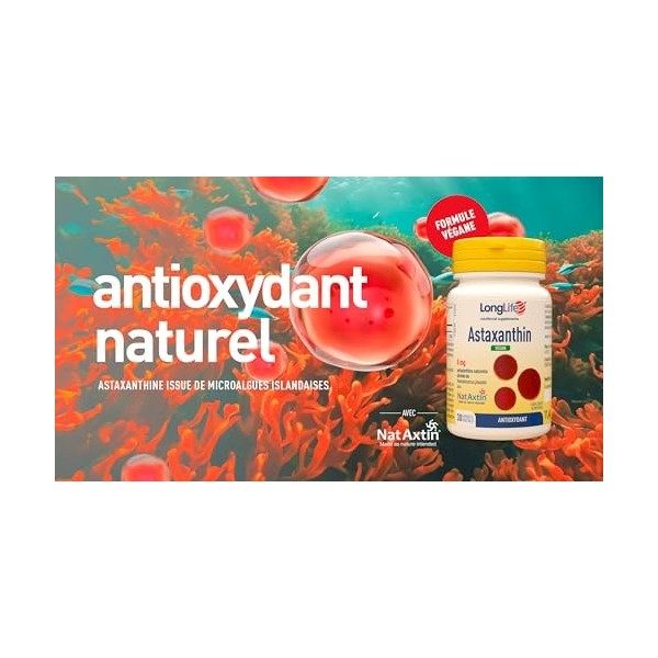 LongLife® Astaxanthine Vegan 8 mg | Astaxanthine naturelle de micro-algue | Origine hawaïenne | Puissant antioxydant et bien-