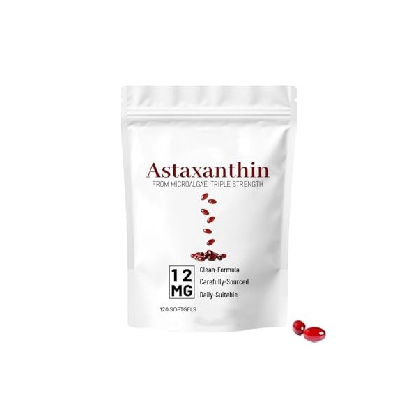 Astaxanthine | Source de microalgues fraîches | Vitalité, concentration et soutien immunitaire | formule triple force | 120 p...