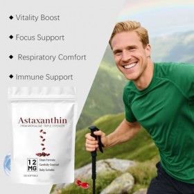 Astaxanthine | Source de microalgues fraîches | Vitalité, concentration et soutien immunitaire | formule triple force | 120 p...