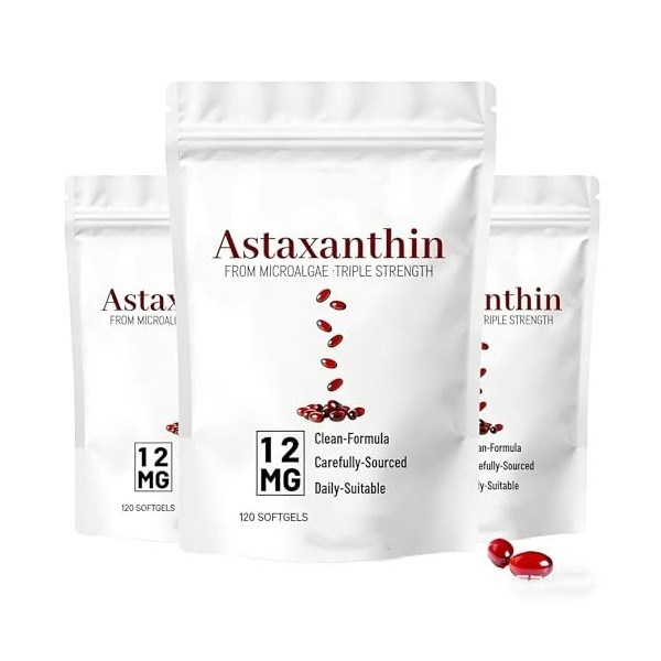 Astaxanthine | Source de microalgues fraîches | Vitalité, concentration et soutien immunitaire | formule triple force | 120 p...