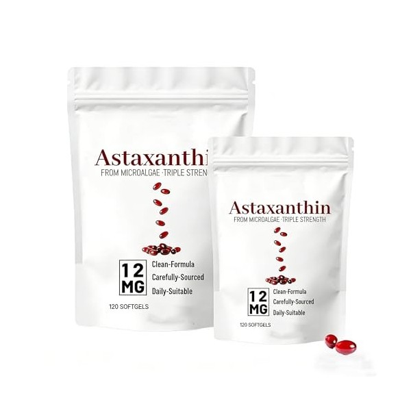 Astaxanthine | Source de microalgues fraîches | Vitalité, concentration et soutien immunitaire | formule triple force | 120 p...