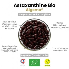 Astaxanthine BIO 8 mg – Issue de l’Algue Haematococcus Pluvialis Biologique Origine Europe – Antioxydant Naturel Hautement Bi