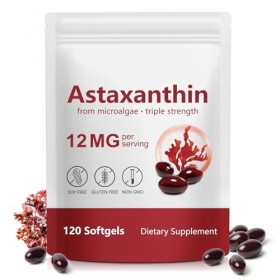 Astaxanthine Pure 12 mg, 120 Gélules pour 4 Mois | Concentration & Biodisponibilité Élevées | Antioxidant Support | Sans Addi