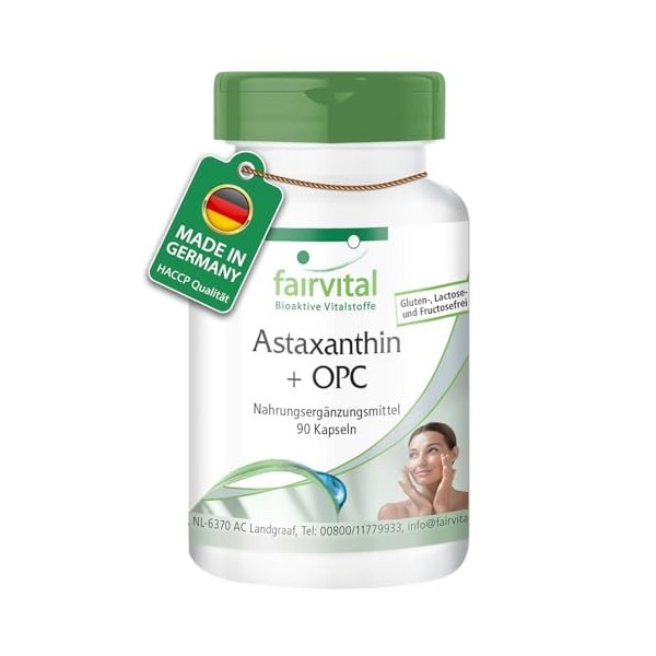 Fairvital | Astaxanthine + OPC - 90 gélules - avec OPC, astaxanthine, acérola avec vitamine C, nicotinamide vitamine B3 et 
