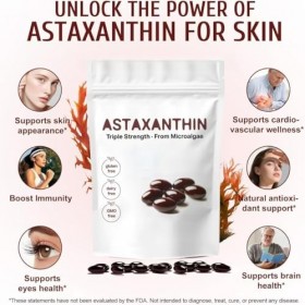Astaxanthine | Soutient la santé des yeux, du système immunitaire, des articulations et de la peau, facile à avaler, sans OGM