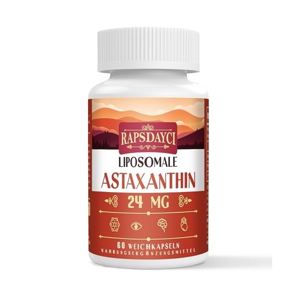 Astaxanthine Liposomale en Gélules Molles - NON OGM - 60 gélules molles pour un usage quotidien 60 Unités Lot de 1 Astaxanthine