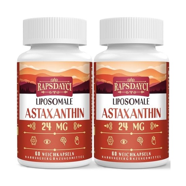 Astaxanthine Liposomale en Gélules Molles - NON OGM - 60 gélules molles pour un usage quotidien 60 Unités Lot de 1 Astaxanthine