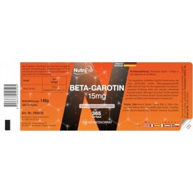 Bêta-carotène - 365 gélules - 15mg par gélule - équivalent à 25.000 UI - Hautement dosé - Production allemande et testé en la