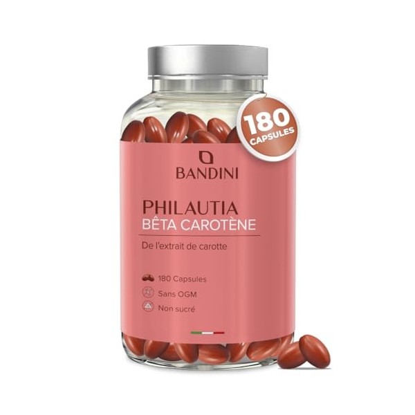 Bandini® Bêta carotène | Complément Alimentaire Bronzage Intense & Protection Peau Soleil | 180 Capsules pour 3 Mois | Beta C
