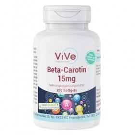 Bêta-carotène 15mg - 200 gélules - 15mg par jour équivalent à 25 000 UI - Hautement dosé - Pour plus de 6 mois - Qualité al