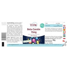 Bêta-carotène 15mg - 200 gélules - 15mg par jour équivalent à 25 000 UI - Hautement dosé - Pour plus de 6 mois - Qualité al