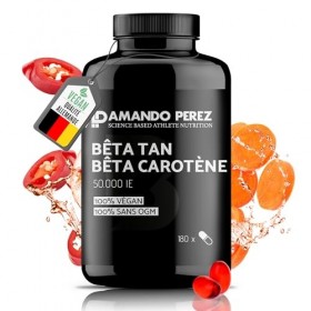 Amando Perez Beta Tan+ Bêta Carotène 50 000 UI - 180 Gélules Haute Absorption - Vegan et à Dose Élevée - Bêta Carotène extrai