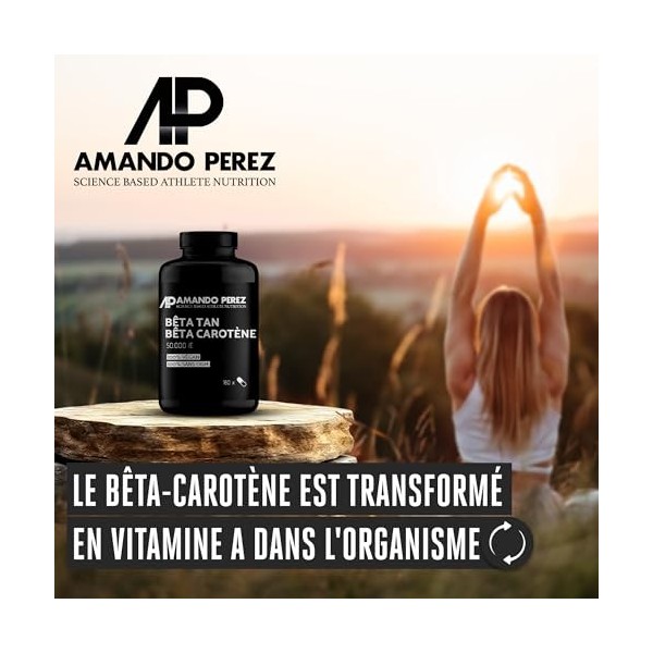 Amando Perez Beta Tan+ Bêta Carotène 50 000 UI - 180 Gélules Haute Absorption - Vegan et à Dose Élevée - Bêta Carotène extrai
