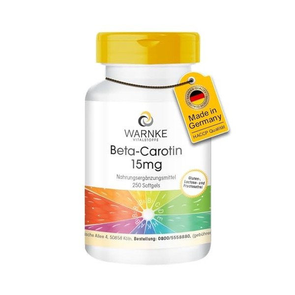 Bêta-carotène 15mg - 250 gélules - 15mg par gélule correspond à 25 000 UI - Provitamine A - HAUTEMENT DOSÉ - Qualité pharma
