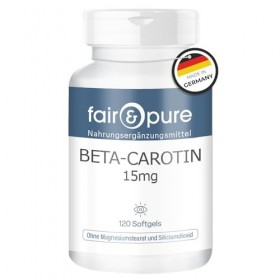 Fair & Pure Beta-Carotène Softgels 15mg, 120 pièces, complément alimentaire sans additifs, fabriqué en Allemagne