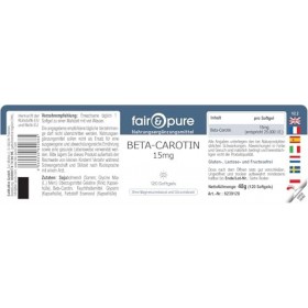 Fair & Pure Beta-Carotène Softgels 15mg, 120 pièces, complément alimentaire sans additifs, fabriqué en Allemagne