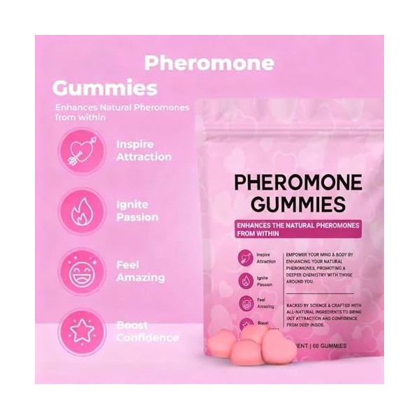 Gommes aux phéromones, 60 unités, renforçant les phéromones naturelles pour stimuler lattirance, la passion et la confiance 