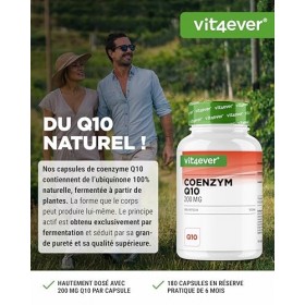 Coenzyme Q10 avec 200 mg par gélule - 180 gélules vegan - 6 mois de réserve - Q10 de haute qualité - hautement dosé, sans add