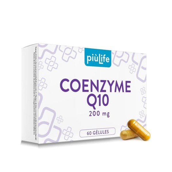 Coenzyme Q10 200mg PiùLife – 1 par jour – CoQ10 à base d’ Ubiquinone – Antioxydant & Anti-Âge – Complément Alimentaire Peau,