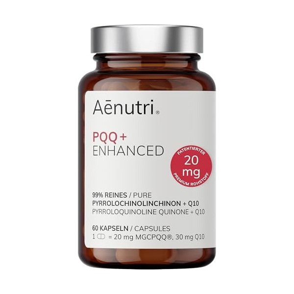 NOUVEAU : PQQ Plus Enhanced | 60 capsules | 20 mg de MGCPQQ® breveté par capsule | Formule optimisée avec Coenzyme Q10 | Qual