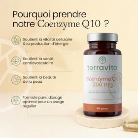 COENZYME Q10 Pure | 200 mg d’Ubiquinone Stable par Dose | Antioxydant Puissant pour Effet Anti-âge | Biodisponibilité Maximal