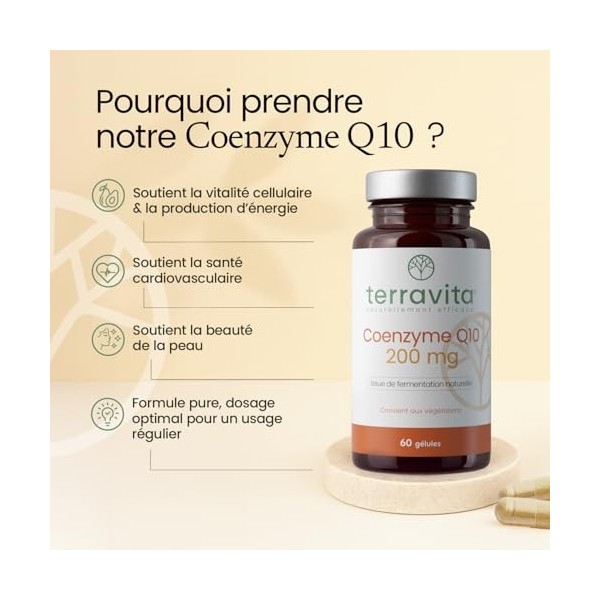 COENZYME Q10 Pure | 200 mg d’Ubiquinone Stable par Dose | Antioxydant Puissant pour Effet Anti-âge | Biodisponibilité Maximal