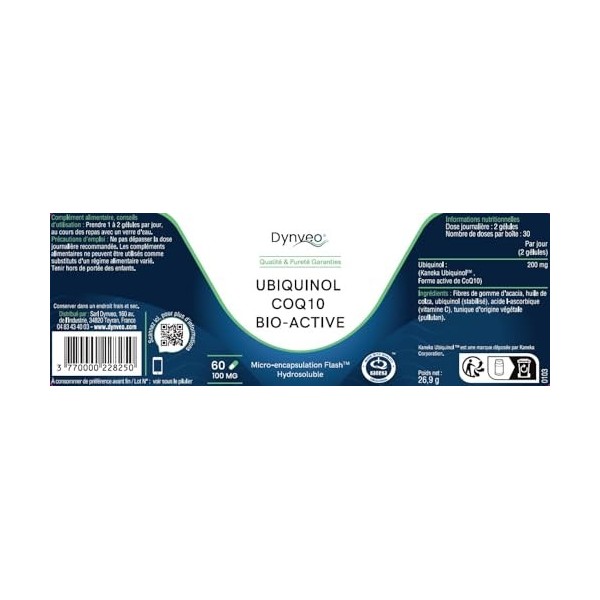 Ubiquinol Coenzyme Q10 Kaneka™ - Antioxydant Énergie cellulaire Métabolisme - Forme Bioactive & Stable - Haute Biodisponibili