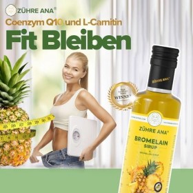 Zühre Ana Sirop de bromélaïne - Coenzyme Q10 - Extrait dananas naturel - Végétalien 250 ml Coenzyme Q10