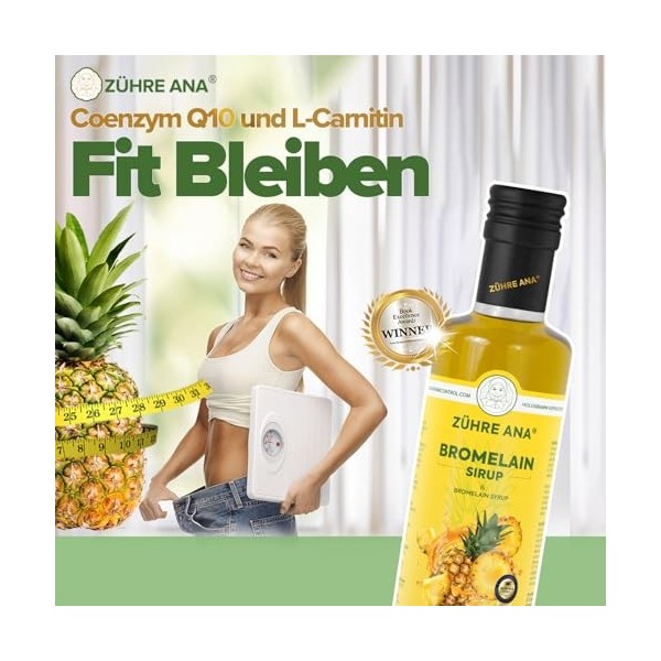 Zühre Ana Sirop de bromélaïne - Coenzyme Q10 - Extrait dananas naturel - Végétalien 250 ml Coenzyme Q10
