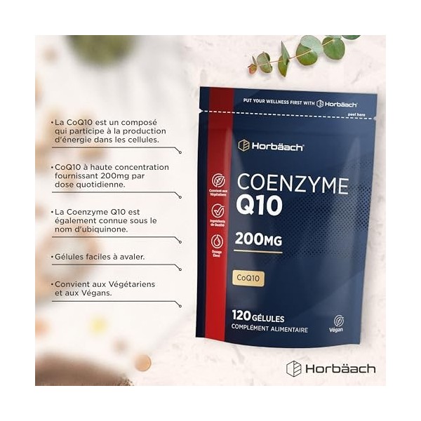 Coenzyme Q10 | 200mg Ubiquinone | CoQ10 200mg | 120 comprimés | Convient aux végétariens et végétaliens | Horbaach