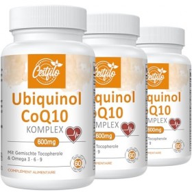 Ubiquinol CoQ10 600 mg gélules softgel - Forme active de CoQ10 plus vitamine E & oméga 3 6 9 - Antioxydant avancé coenzyme Q1...