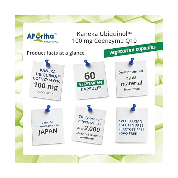 APOrtha Kaneka Ubiquinol Coenzyme Q10 100 mg 60 gélules I CoQ10 gélules hautement dosées 100 mg I Haute biodisponibilité grâc