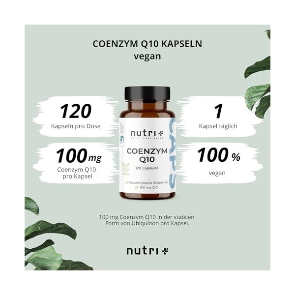 nutri+ Coenzyme Q10 Ubiquinone 100 mg – 120 Gélules – Complément alimentaire haute Dosage – soutien Énergie & Vitalité – Anti