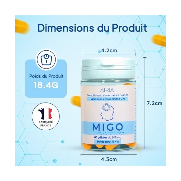 Migo® - Migraine Ophtalmique, Migraine avec Aura et Fatigue Oculaire - Traitement de fond à base de Co-Enzyme Q10, VITAMINE B