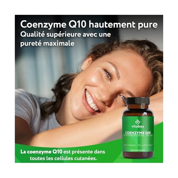 Vitabay Coenzyme Q10 Ubiquinone 200 mg – 120 capsules végétales – CoQ10 hautement dosé – Q10 naturel issu de fermentation vég