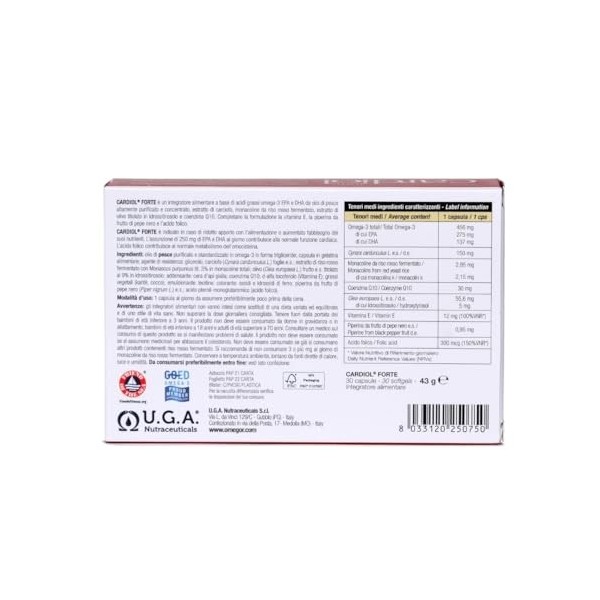 Cardiol Forte – Supplément avec oméga-3 EPA/DHA - acide folique, coenzyme Q10 et vitamine E - pour le puits du cœur - monacol