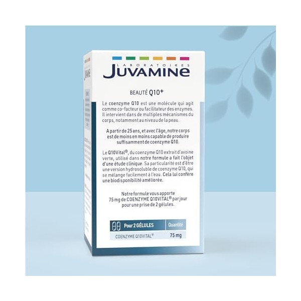 JUVAMINE - Beauté Q10 plus - Q10 Vital 75 mg - Activateur de Cellules - Beauté - Peau - 40 Gélules - 2 Gélules par Jours - Pr