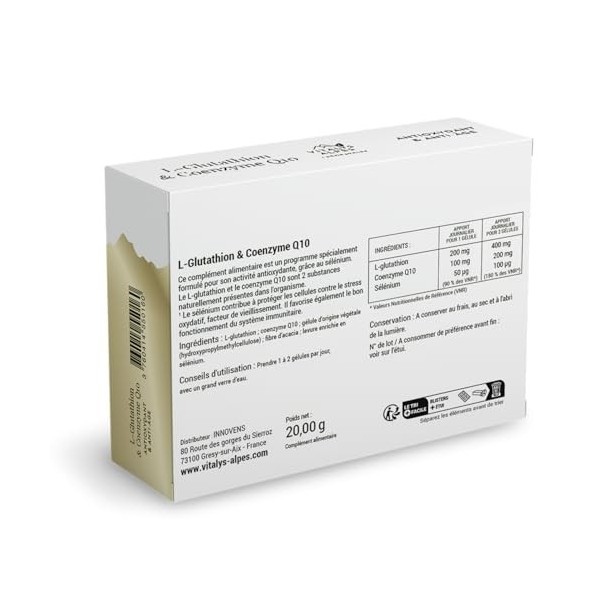 VITALYS ALPES - L-Glutathion & Coenzyme Q10 - Complément Alimentaire Pour Stimuler les Défenses Antioxydantes - Enrichi en Sé