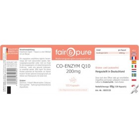 Fair & Pure Co-Enzyme Q10 Capsules 200mg, 120 pièces, complément alimentaire végétalien sans additifs, fabriqué en Allemagne